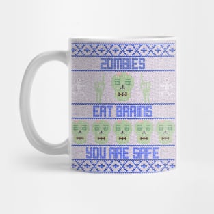 Zombies Eat Brains You Are Safe Faux Sweater Funny Halloween Design Mug